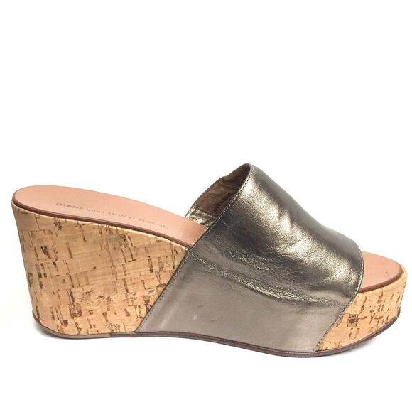 Dvf Mule Wedge Metallic Slide Shoes Leather 7 - Picture 5 of 8